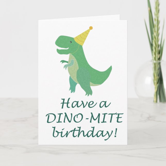 Simple Dino-Mite Dinosaur Birthday Hat T-Rex Card (Front)