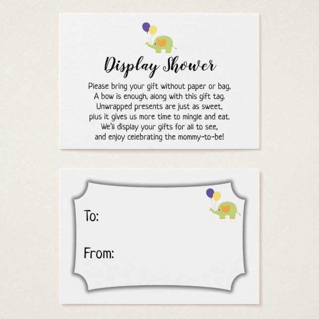 Simple Display Baby Shower Gift Card with Elephant (Front & Back)