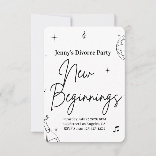 Simple Divorce Party Invite New Beginnings Funny (Front)