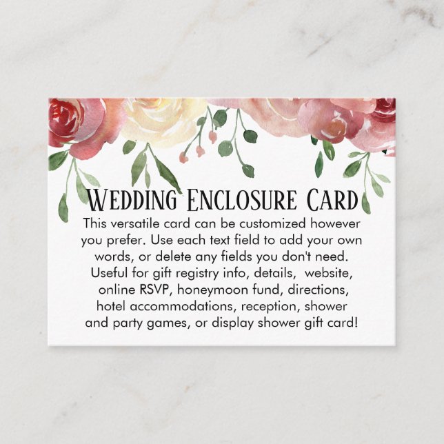 Simple DIY Custom Wedding Blush Pink Floral Enclosure Card (Front)