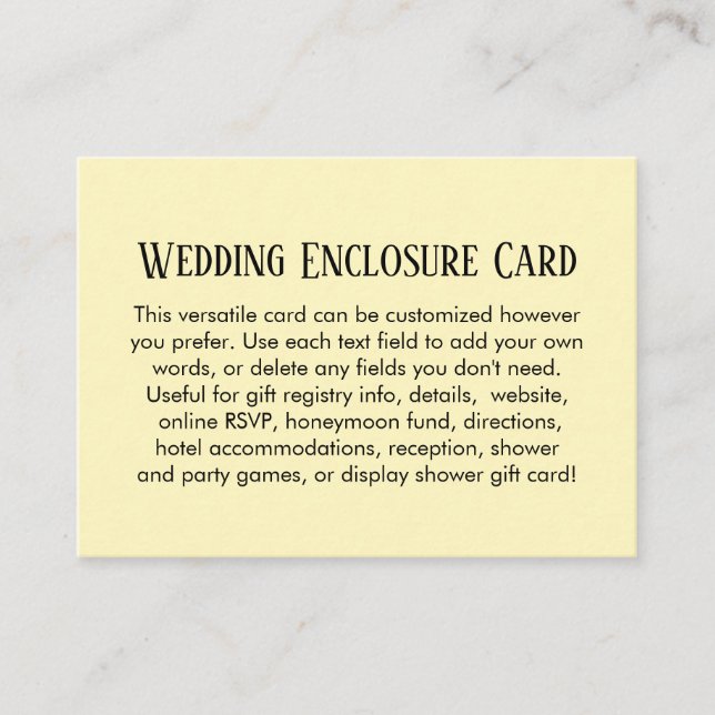 Simple DIY Custom Wedding Pale Yellow Enclosure Card (Front)