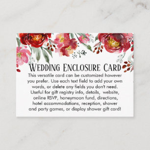 Simple DIY Custom Wedding Red & Pink Flowers Enclosure Card