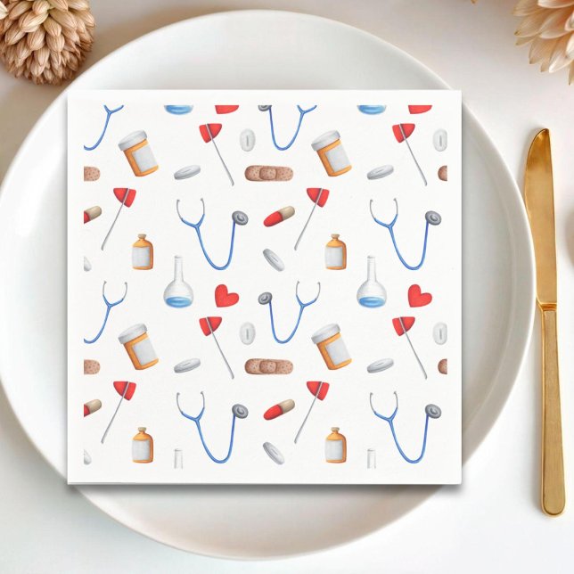 Simple Doctor Nurse Medical Equipment Pattern Napkin (Creator Uploaded)