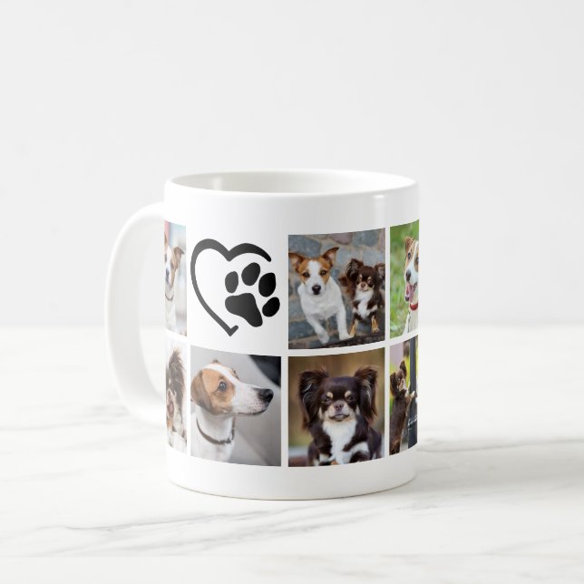 Simple Dog 10 Photo Collage Pawprint Heart Coffee Mug (Front Left)