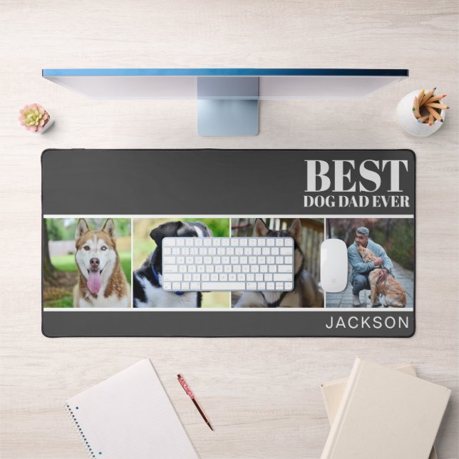 Simple Dog Dad Custom Four Photo Collage  Desk Mat (Office 1)