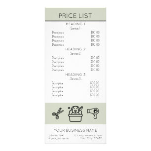 Simple Dog grooming service price list  Rack Card