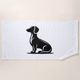 Simple Dog Motif Hunting Dog Silhouette Beach Towel