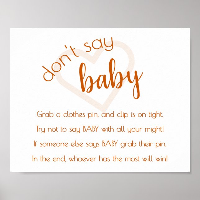 Simple Dont Say Baby | Fall Orange Shower Game Poster (Front)