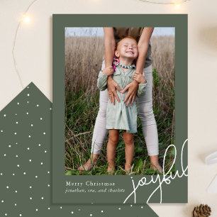 Simple Dots Green Joyful Script Elegant Photo Holiday Card
