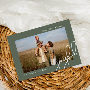 Simple Dots Green Joyful Script Elegant Photo Holiday Card