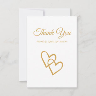 Simple Double Heart Gold Wedding Thank You Invitation