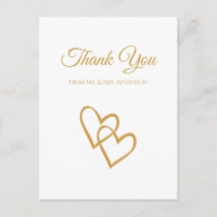 Simple Double Heart Gold Wedding Thank You