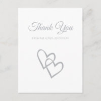 Simple Double Heart Grey Wedding Thank You