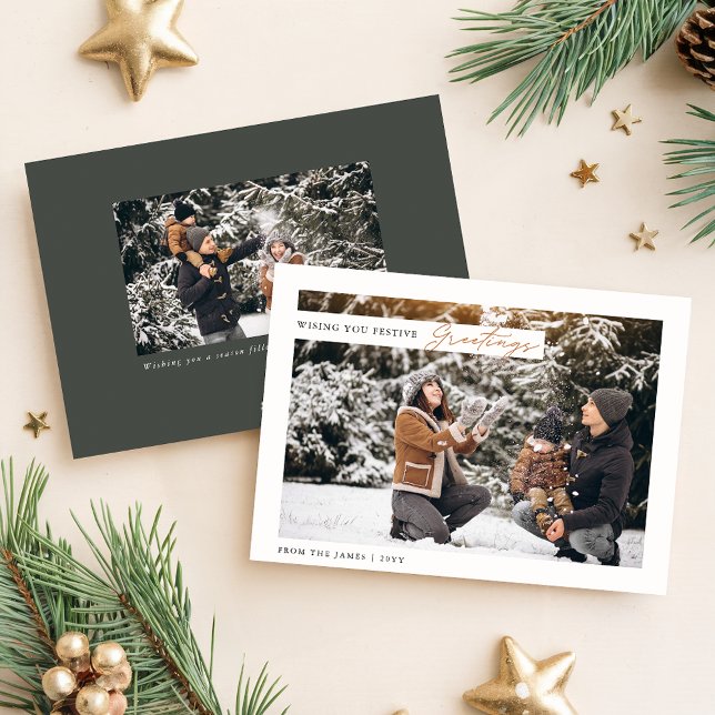 Simple Double Sided Festive Greetings Photo Holiday Card (Creator Uploaded)