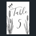 Simple Dragonfly and Cattails Black White Wedding Table Number<br><div class="desc">Simple Dragonfly and Cattails Black White Wedding Table Number  ^</div>