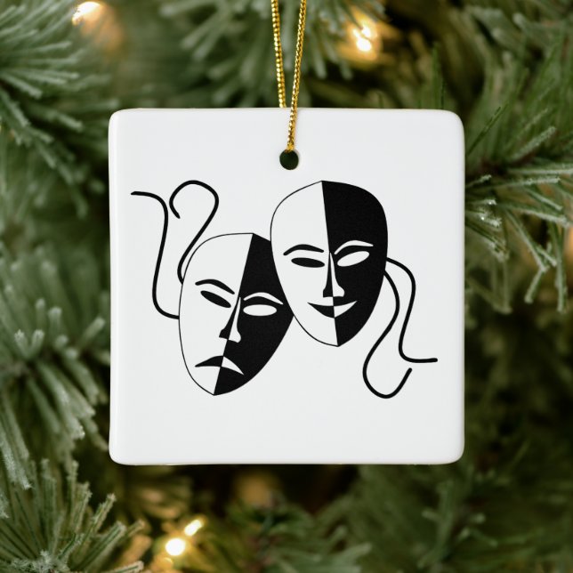 Simple Drama Comedy Masks Acting Ceramic Ornament (Tree)