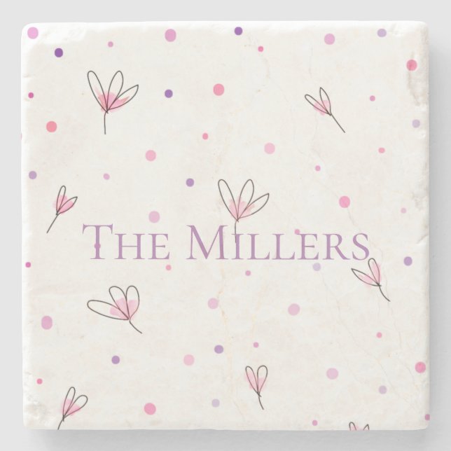 Simple Drawn Floral Pattern Stone Coaster (Front)