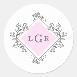 Simple Drawn Floral Pink Classic Round Sticker