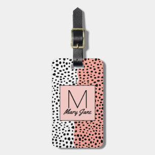Simple Drawn Polka Dots on Peach White Monogram Luggage Tag