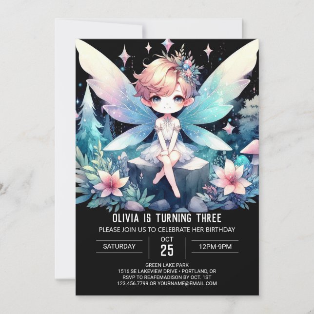 Simple Dreamy Fairy Birthday Invitation (Front)