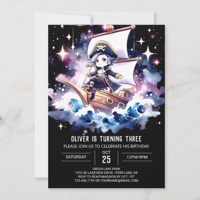 Simple Dreamy Pirate Birthday Invitation (Front)