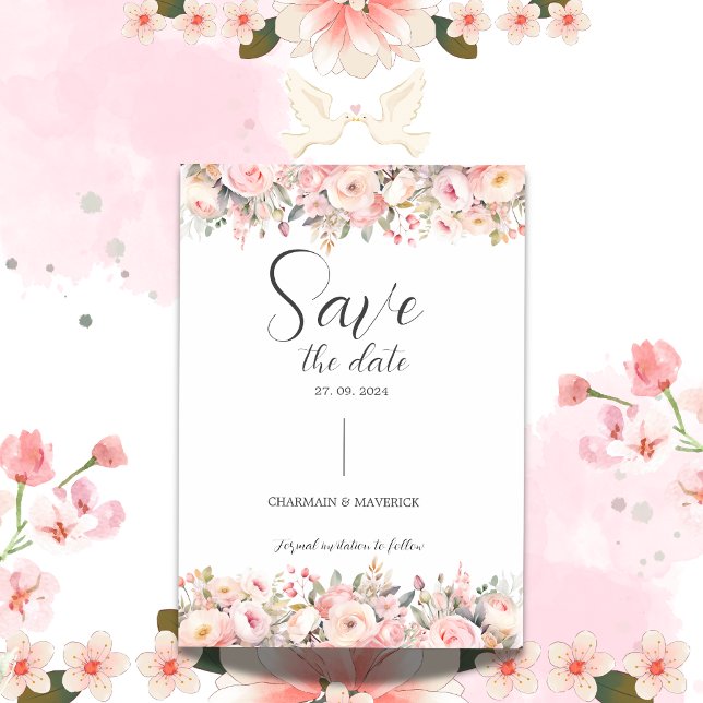 Simple Dreamy Script Floral Frame Save the Date Invitation (Creator Uploaded)