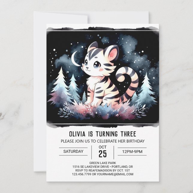 Simple Dreamy Tiger Birthday Invitation (Front)