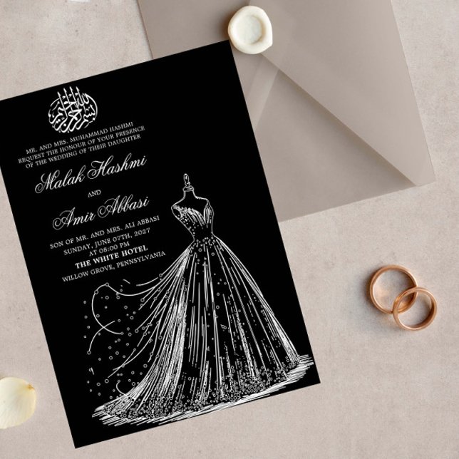 Simple Dress Black Islamic Muslim wedding Invitati Invitation (Creator Uploaded)