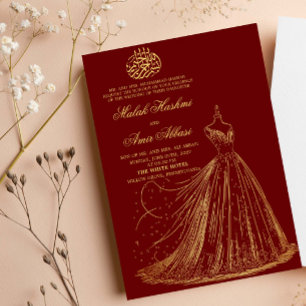 Simple Dress Burgundy Islamic Muslim wedding Invitation