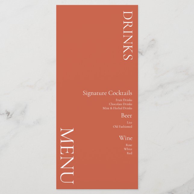 Simple Drinks Cocktail Wine Wedding  Terracotta  Menu (Front)