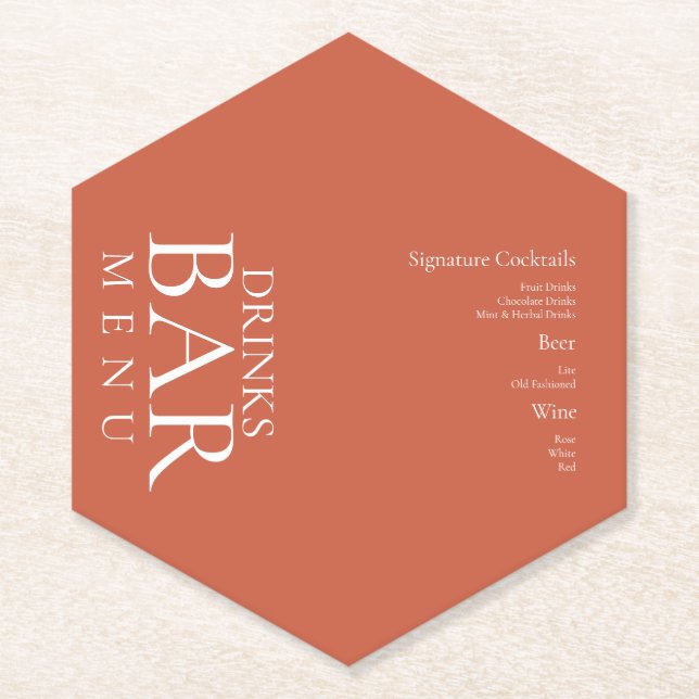 Simple Drinks Cocktail Wine Wedding  Terracotta Paper Coaster (Front)