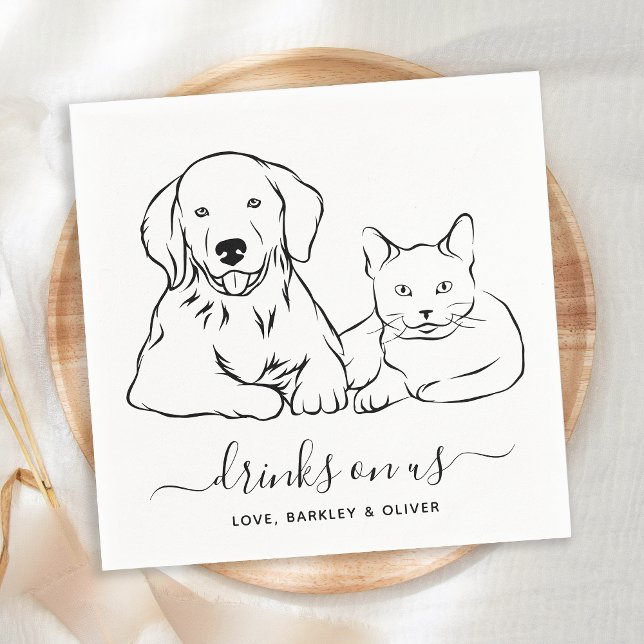 Simple Drinks On Us Minimal Dog Cat Pet Wedding  Napkin (Creator Uploaded)