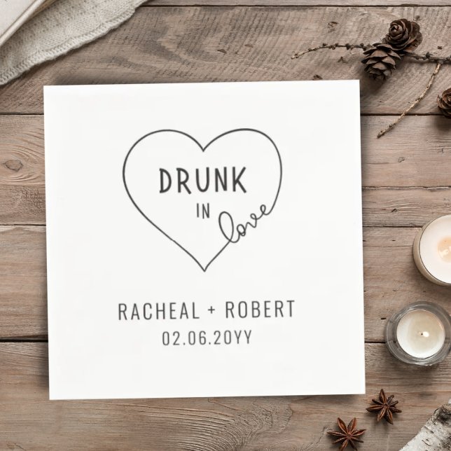Simple Drunk In Love Modern Party Wedding Couple Napkin (Creator Uploaded)
