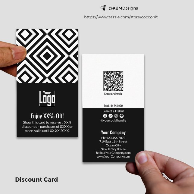 Simple Dual-Tone Small Business XX% Off Discount Card (Simple Dual-Tone Small Business XX% Off Discount Card, Terms, QR code, Social Media Connect)