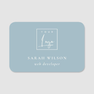 Simple Dusky Blue Custom Promotional Business Logo Name Tag
