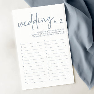 Simple Dusty Blue and White Bridal Shower A-Z Game