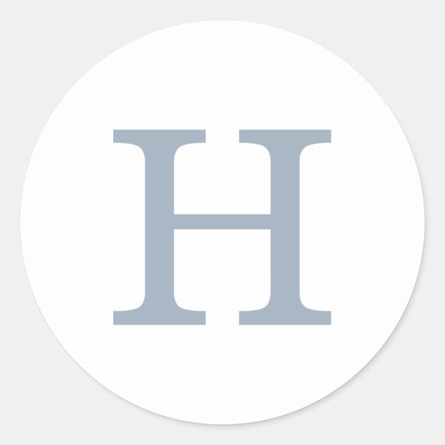 Simple Dusty Blue and White Monogram Wedding Classic Round Sticker (Front)