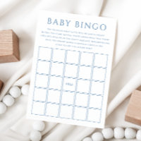 Simple Dusty Blue Baby Shower Baby Bingo Card