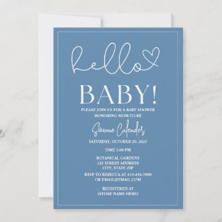 Simple Dusty Blue Baby Shower Invitation