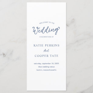 Simple Dusty Blue Bold Fonts Modern Wedding Program