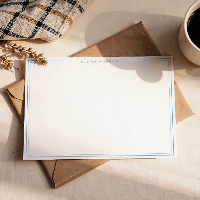 Simple Dusty Blue Border Name Stationery Card (Creator Uploaded)