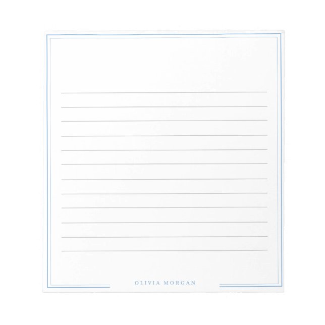 Simple Dusty Blue Border Name Stationery Lines Notepad (Front)