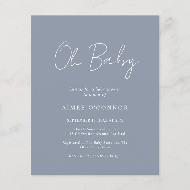 Simple Dusty Blue Budget Baby Shower Invitation (Front)