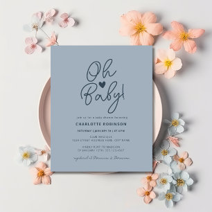 Simple Dusty Blue Budget Oh Baby Shower Invitation