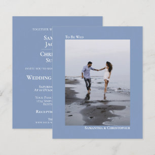 Simple Dusty Blue BUDGET Wedding Photo Invitation