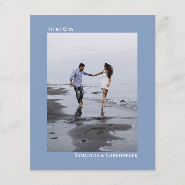 Simple Dusty Blue BUDGET Wedding Photo Invitation (Front)