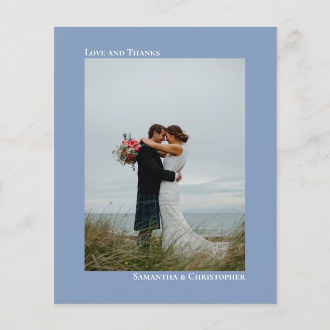 Simple Dusty Blue BUDGET Wedding Photo Thank You (Front)