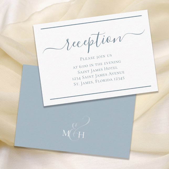 Simple Dusty Blue Calligraphy Script Reception Enclosure Card (Creator Uploaded)