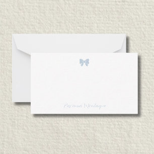 Simple Dusty Blue Chic Bow Handwritten Name Card
