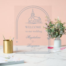 Simple Dusty Blue Christian Chapel Wedding Welcome